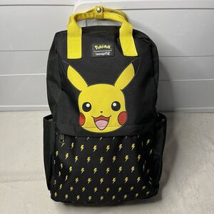 Pokemon Loungefly Pikachu Backpack Black & Yellow Lightning Bolt 17" School Bag